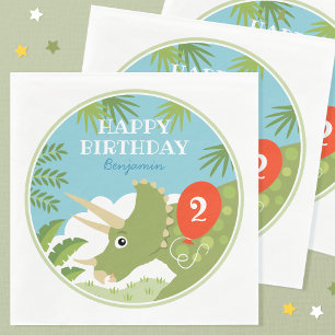 Guardanapo De Papel Diversão Aniversário Dinossaur Triceratops Nome Pe