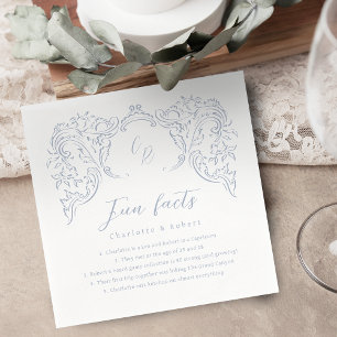 Guardanapo De Papel Diversão Azul Dusty Fatos Vintage Flourar Monogram