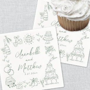 Guardanapo De Papel Diversão Desenhada à Mão Verde Casamento Caprichos