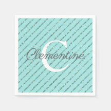 Diversão Girly Teal Blue Glitter Strips Monograma