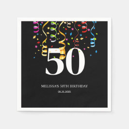Guardanapo De Papel Divertido Confetti Friso Negro 50 Aniversário