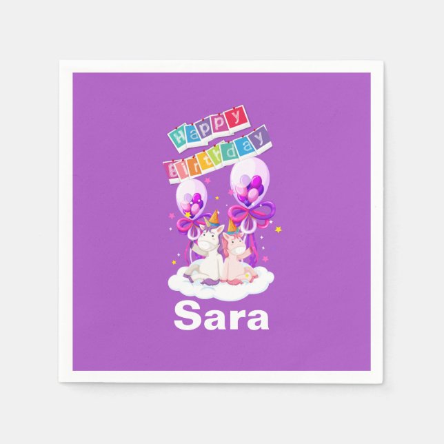 Guardanapo De Papel Divertido Unicorn Balloon Birthday Napkins (Frente)