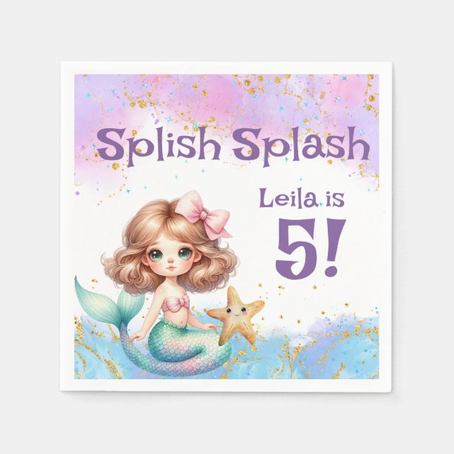 Guardanapo De Papel Dividir Splash Smermaid Party (Frente)
