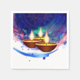 Guardanapo De Papel Diwali Diyas Blue Paint Wash