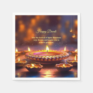 Guardanapo De Papel Diwali Orange Brown Ouro Lamp Diyas