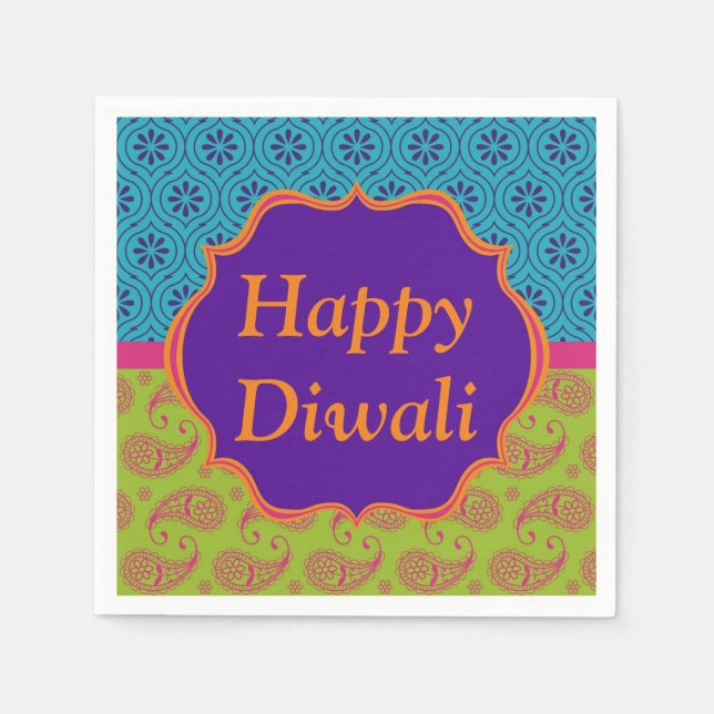 Guardanapo De Papel Diwali Paper Napkin em padrão indígena colorido (Frente)