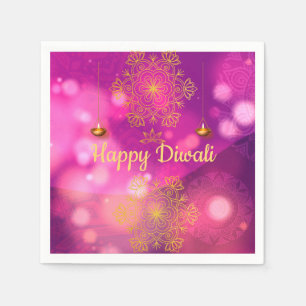 Guardanapo De Papel Diwali Purple Dourado Mandala Lamps