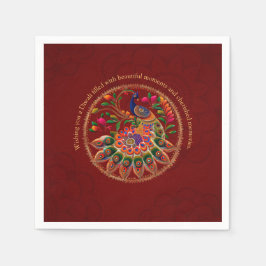 Guardanapo De Papel Diwali Red Dourado Colorful Peacock Personalizado