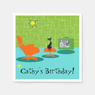 Guardanapo de papel do gatinho retro customizável