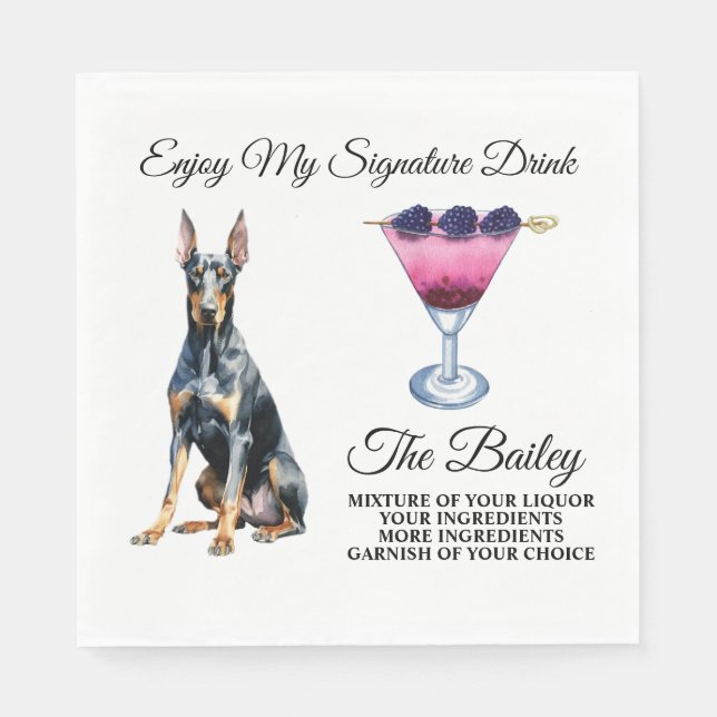 Guardanapo De Papel Doberman Pincher Weding Signature Drink (Frente)