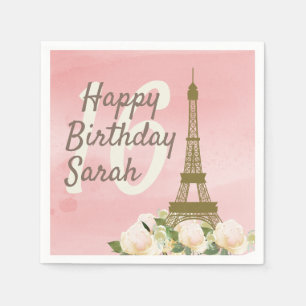Guardanapo De Papel Doce 16 Aniversário Torre Eiffel Rosa Dourado