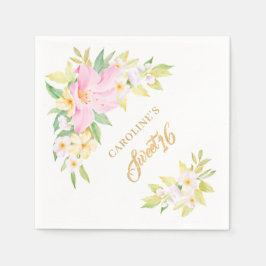 Guardanapo De Papel Doce 16 Aquarela Floral Elegante Rosa Esbranquiçad