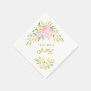 Guardanapo De Papel Doce 16 Aquarela Floral Elegante Rosa Esbranquiçad