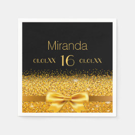 Guardanapo De Papel Doce 16 arco preto de ouro