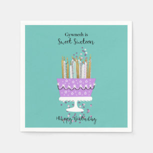 Guardanapo De Papel Doce 16 Bolo e Velas Aniversário Nápoles