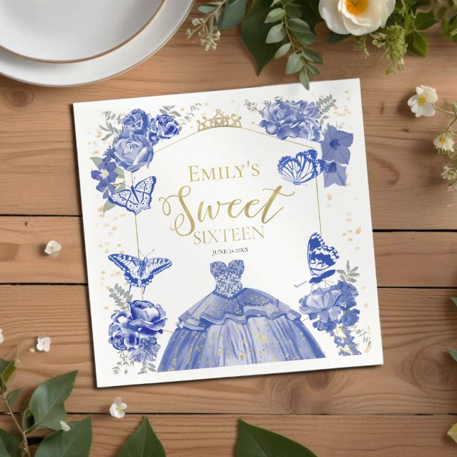 Guardanapo De Papel Doce 16 Borboleta Napkins Royal Blue Vress Floral (Criador carregado)