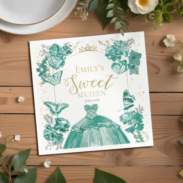 Guardanapo De Papel Doce 16 Borboleta Nápoles Vestido Verde Esmeralda (Criador carregado)