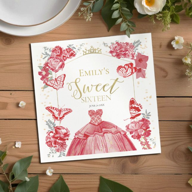 Guardanapo De Papel Doce 16 Borboleta Nápoles Vestido Vermelho Floral (Criador carregado)