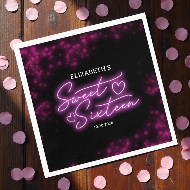 Guardanapo De Papel Doce 16 Festa Negra Negra-Brilhante Branca (Criador carregado)