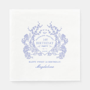 Guardanapo De Papel Doce 16 Francês Blue Floral Crest Personalizado