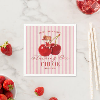Guardanapo De Papel Doce Coquete Cereja Aniversário Faixa Rosa Menina