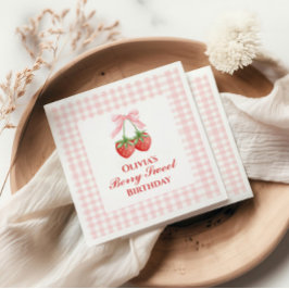 Guardanapo De Papel Doce de morango aniversário Laço Rosa Xadrez