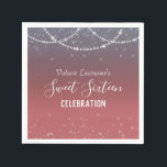 Guardanapo De Papel Doce Dezesseis Celebrações de Aniversário Ombre Di<br><div class="desc">Glitter feminino com tipografia de nome de script de rico. Diamante Elegante e borda de confete de estrela brilhante. Fundo azul a cor-de-rosa. Excelente para 16 celebrações. Todo o texto é ajustável.</div>