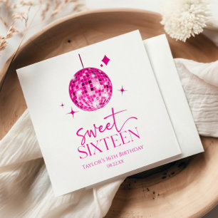 Guardanapo De Papel Doce Dezesseis Colheres de Disco Rosa da 16ª Festa