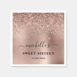 Guardanapo De Papel Doce Dezesseis Rosa Dourados Glitter Sparkle Name