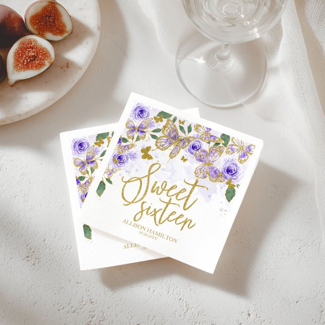 Guardanapo De Papel Doce do Partido Napkins Borboleta Púrpura Floral (Criador carregado)