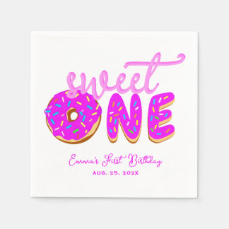 Guardanapo De Papel Doce Menina de Aniversário de Um Ano com Donut Ros