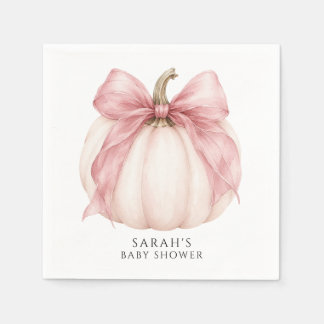 Guardanapo De Papel Doce Pequena Abóbora & Laço Rosa Chuveiro de Bebê