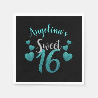 Guardanapo De Papel Doce Personalizado 16 Turquesa de Aniversário