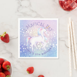 Guardanapo De Papel Doce Rainbow Unicorn Glittery Nome da Festa de ani