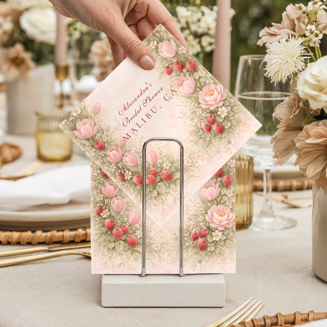Guardanapo De Papel Doce Romance de Morango Chuveiro de Noiva (Criador carregado)