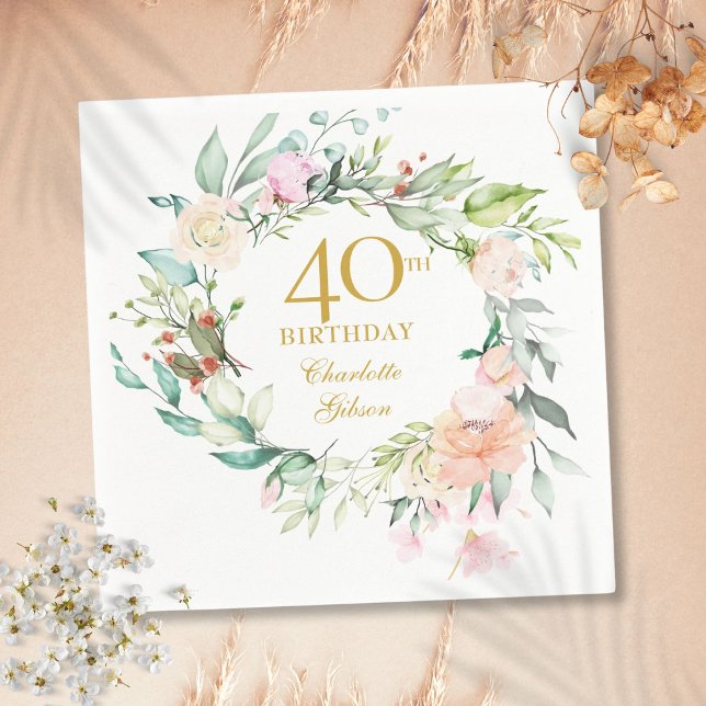 Guardanapo De Papel Doce Rosa Garland (Sweet Summer Roses Garland 40th Birthday Napkins)