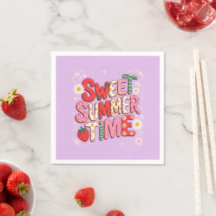 Guardanapo De Papel Doce Tempo de Verão Coquette Morango Retro Praia