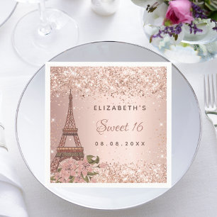 Guardanapo De Papel Doce Torre Eiffel Paris 16 rosa gold
