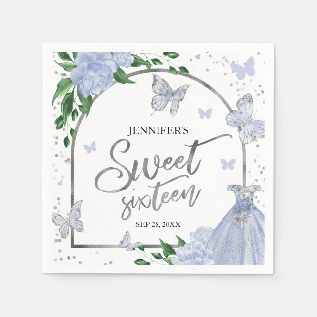 Guardanapo De Papel Doces 16 Butterflys Dusty Blue Blush Gown (Frente)