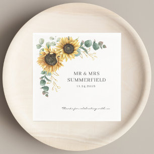 Guardanapo De Papel Documento de Casamento de Sunflower Eucalyptus Gre