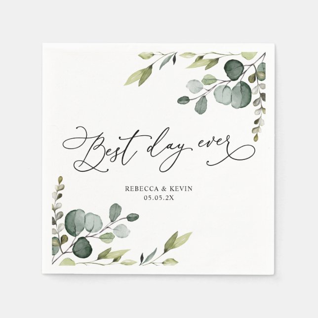 Guardanapo De Papel Documento de Casamento Eucalyptus Greenery, Script (Frente)
