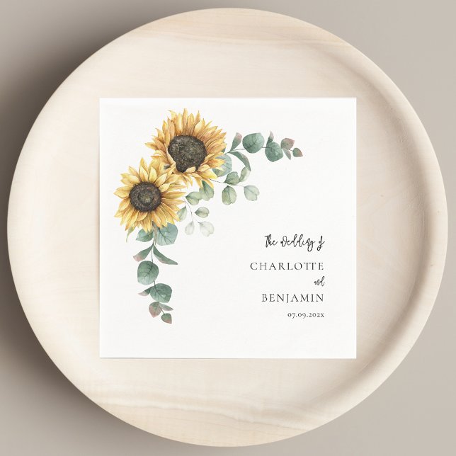 Guardanapo De Papel Documento de Casamento Floral de Sunflower Eucalyp (Sunflower Eucalyptus Floral Wedding Paper Napkins)