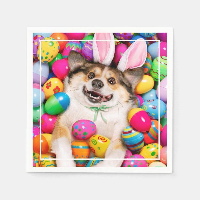 Guardanapo De Papel Dog Laying on Easter Eggs (Frente)