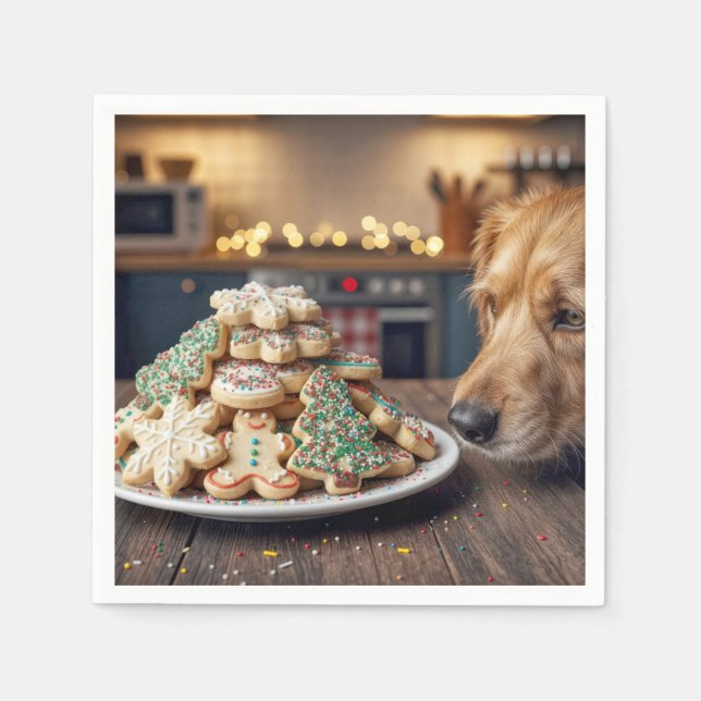 Guardanapo De Papel Dog Sniffing Christmas Sugar Cookies (Frente)
