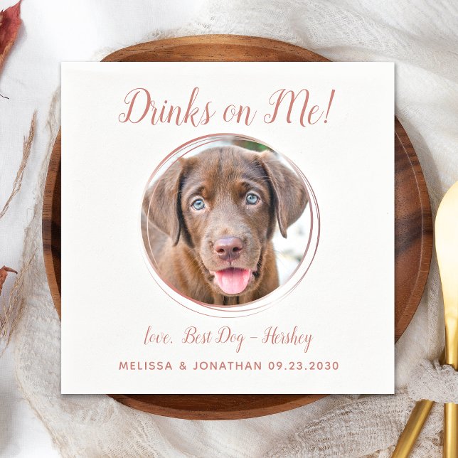 Guardanapo De Papel Dog Wedding Modern Rose Gold Personalize Pet Photo (Criador carregado)
