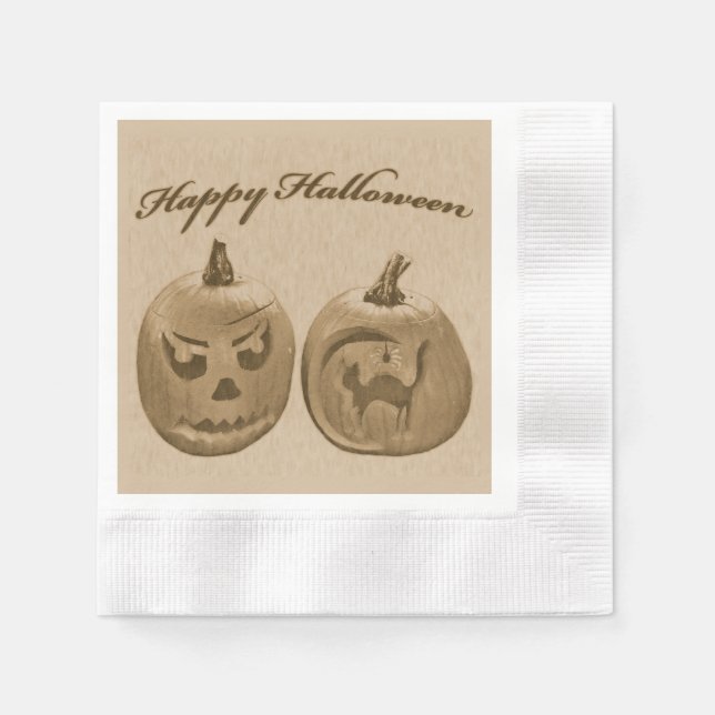 Guardanapo De Papel Dois Abóboras Feliz Dia das Bruxas (Frente)