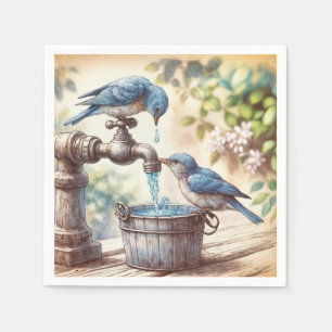 Guardanapo De Papel Dois Bluebird em uma torneira