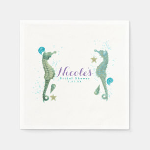 Guardanapo De Papel Dois Cavalos-Marinhos Aquarela Praia Casamento Noi