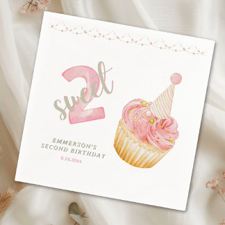 Guardanapo De Papel Dois Cupcake Fofo de Aniversário de 2 Anos