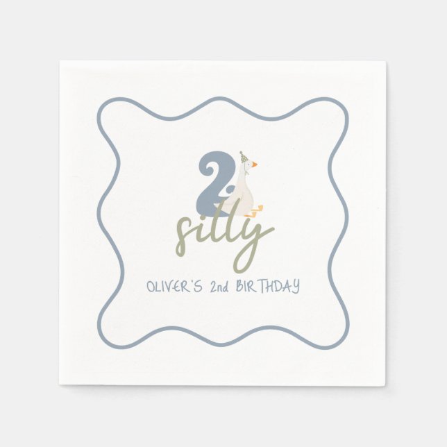 Guardanapo De Papel Dois gansos bobos azul e verde 2º aniversário (Frente)